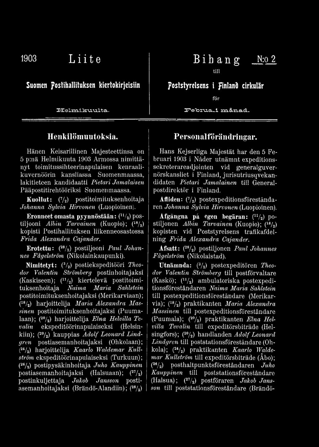 Erotettu: (28/2) postiljooni Paul Johannes Fägelström (Nikolainkaupunki).