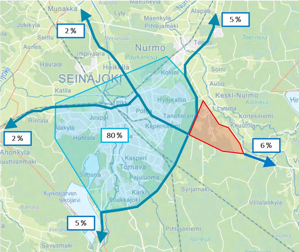Liikenneverkon kehittäminen ja liikenteellisten vaikutusten arviointi koskien Keski-Nurmon osayleiskaavaa 2.2 Ajoneuvoliikenteen liikenne-ennuste Kaava-alue kuuluu pääosin henkilöautovyöhykkeeseen.