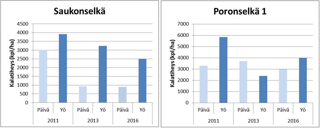 Vuonna 216 koekalastukset tehtiin vielä voimassa olevan tarkkailuohjelman mukaisesti, joten kaikuluotaamalla havaittujen kalojen lajikoostumusta voitiin arvioida