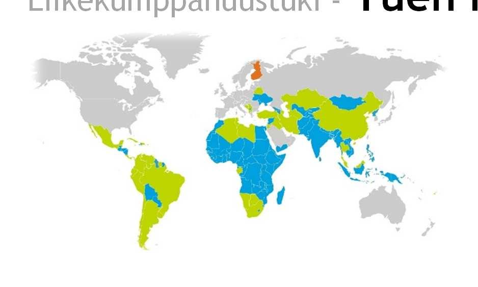 Liikekumppanuustuki - Tuen määrä Erittäin hauraat valtiot* Alemman tulotason kehitysmaa** Ylemmän keskitulotason kehitysmaa *** Pk-yritykset, muut pienet ja keskisuuret toimijat 85 % 70 % 50 %