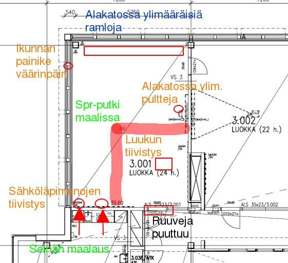 Kuva 6. Virhe- ja puutelista PlanGrid-sovelluksella tehtynä. (Listan tekijä: Matias Anttila) Sovelluksen käyttö edellyttää uudelta käyttäjältä aikaa ja opettelua sovellusta kohtaan.