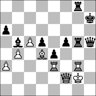 -128- Lb5 40.hg6 Teg6 41.g5 hg5 42.fg5 Tg5 43.Te3 Dh5 44.Kg2 44...Le2! 45.Tg5 Lf3 46.Tf3 ef3 47.Df3 Tg5 48.Kf2 Dh4 49.Ke2 Dd4 50.Dh1 Kg6 51.Dc1 Tg2 (0-1), Saharinen-Timo Antin SM-E/129 2003 8.a3 8.