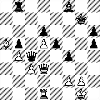 -98- Lb7 10.d4 Te8 11.Rbd2 Lf8 12.d5 Rb8 13.Rf1 Rbd7 14.Rg3 Rc5 15.Lc2 c6 16.b4 Rcd7 17.dc6 Lc6 18.Lb3 h6 19.Rh2 Rb6 20.Rg4 Rc4 21.a4 Rg4 22.Dg4 Ld7 23.Rf5 Kh7 24.ab5 Viimeinen kirjasiirto. 24...ab5 25.