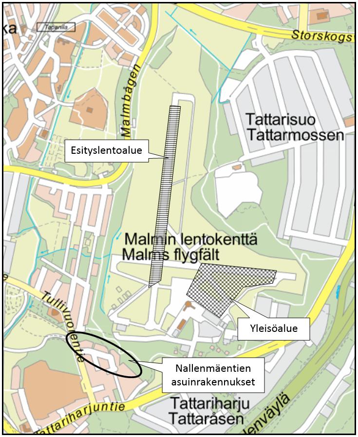 Helsingin kaupunki Pöytäkirja 4 (9) Kuva 1. Hornetin ja Hawkien alin lentokorkeus on lentokenttäalueella 600 jalkaa ja ympäristön asuinalueiden yläpuolella 1200 jalkaa.