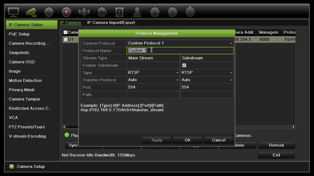 Kappale 10: Kameroiden ohjelmointi Mukautettujen RTSP-protokollien käyttäminen Monilla IP-kameroilla voi streamata videota käyttämällä RTSP:tä.