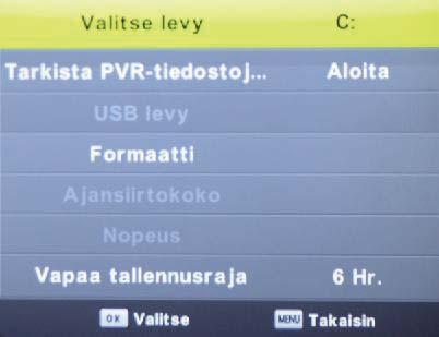 Format: Alusta USB-laitteen PVR toimii. Time Shift Size: Näytön koko USB-laitteen (laite on muodostaminen). Speed: Näytön nopeus USB-laitteen (laite on muodostaminen).