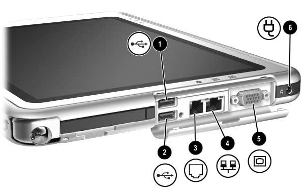 Ulkoiset osat Päällä olevat osat: liitännät ja liittimet Osa Kuvaus 1 USB-liitin Tähän voidaan liittää lisävarusteena saatava USB 2.0- tai 1.1-yhteensopiva laite.