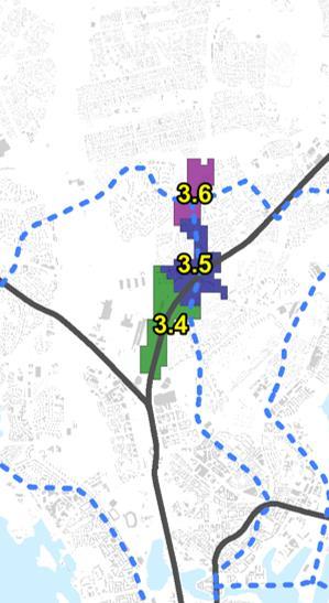 Tuusulanväylän kaupunkibulevardin eteläosa (kolme aluetta) Asuinrakentamispotentiaali n.