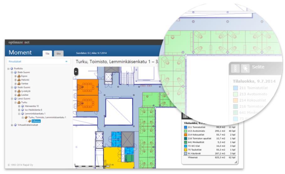 13 KUVA 2. Optimaze toimitilajohtamisen järjestelmä (www.rapal.fi/optimaz) 2.2 Tampereen teknillinen yliopisto Tampereen teknillisellä yliopistolla on käytössä Pythagoras Space Manager järjestelmä.