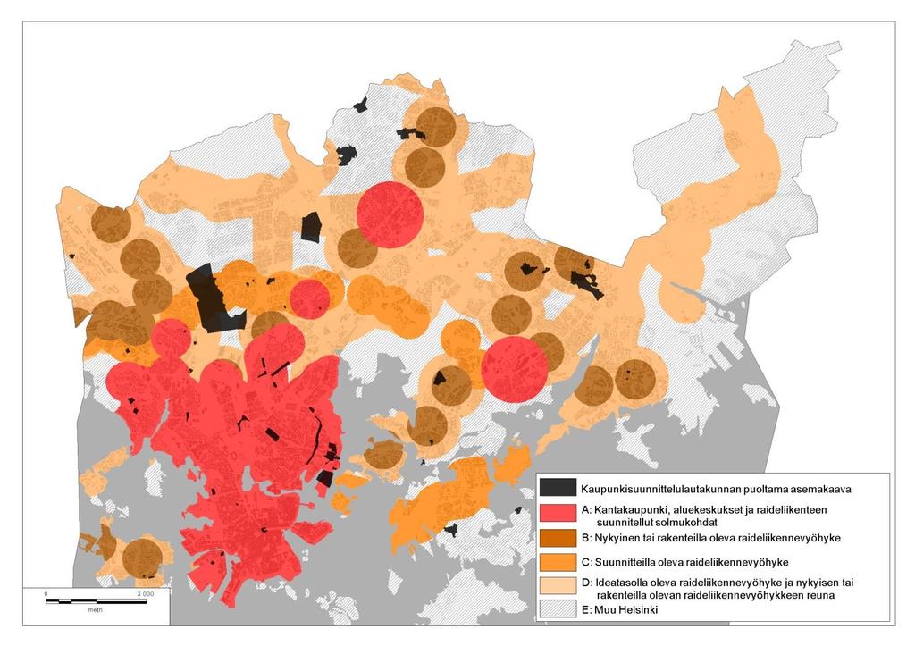 Vuoden 2013 arvioinnissa käytetyt vyöhykkeet on Helsingin osalta esitetty kuvassa 1 ja kuvattu tarkemmin alla.