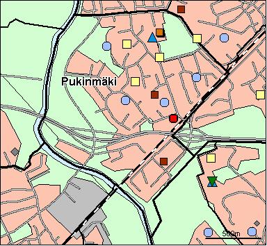 52 Pukinmäen peruspiiri Kirjasto Koulu, ala-aste Erikois- ja yksityiskoulu Koulu, lukio Koulu, yläaste Kulttuurikeskus Leikkipuisto Nuorisotila Päiväkoti Terveysasema Terveyskeskussairaala Yhteinen