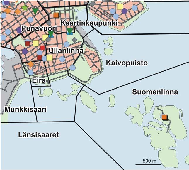 12 Ullanlinnan peruspiiri Kirjasto Koulu, ala-aste Erikois- ja yksityiskoulu Koulu, lukio Koulu, yläaste Kulttuurikeskus Leikkipuisto Nuorisotila Päiväkoti Terveysasema Terveyskeskussairaala Yhteinen