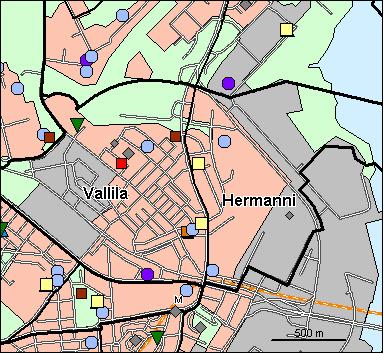 33 Vallilan peruspiiri Kirjasto Koulu, ala-aste Erikois- ja yksityiskoulu Koulu, lukio Koulu, yläaste Kulttuurikeskus Leikkipuisto Nuorisotila Päiväkoti Terveysasema Terveyskeskussairaala Yhteinen