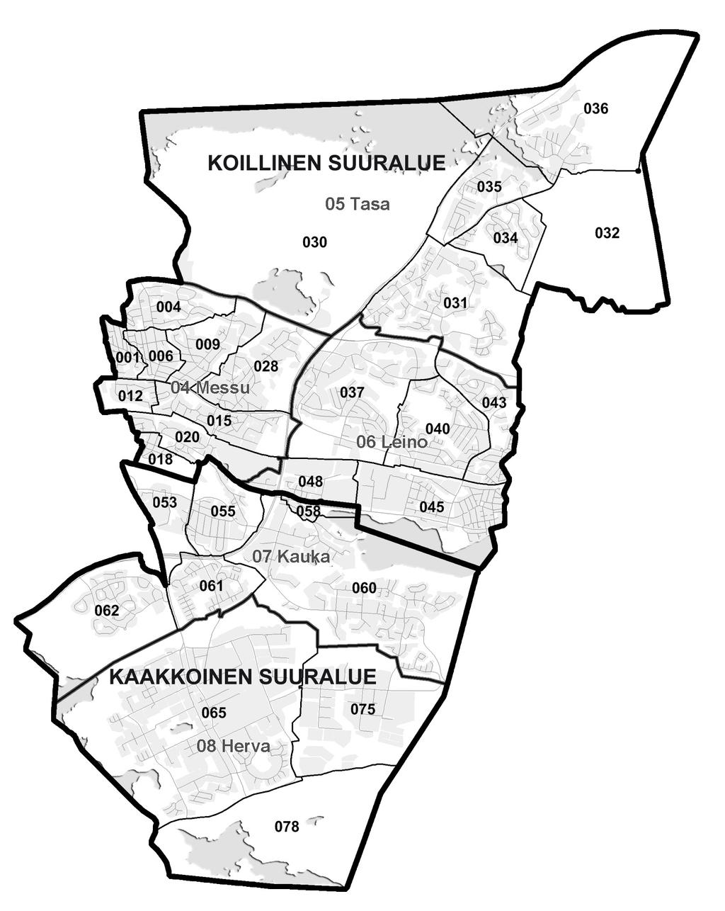 Tampereen kaupungin tilastollinen vuosikirja 2014 2015 185 Kartat Koillisen ja kaakkoisen suuralueen suunnittelualueet ja tilastoalueet 2 Koillinen suuralue 04 Messu 001 Uusikylä 004 Ruotula 006