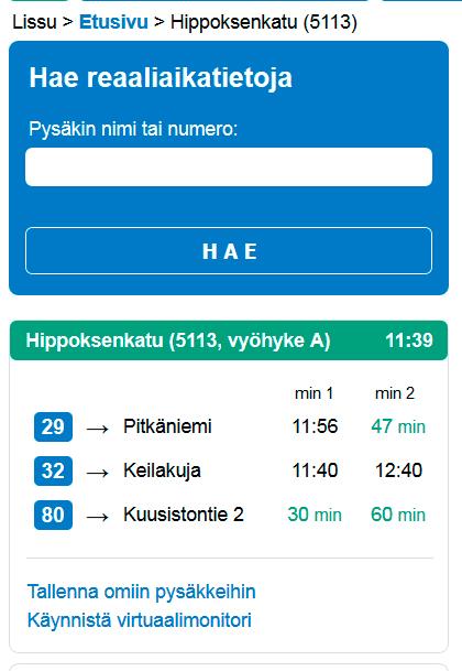 Tästä on hyötyä varsinkin mobiilisovellusta käytettäessä, kun tutut pysäkit listautuvat Omat Pysäkit välilehdelle.