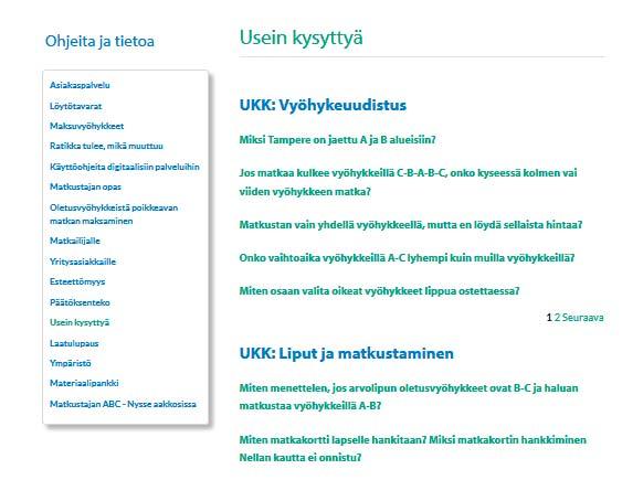 6.1 Usein kysyttyä Usein kysytyt kysymykset löytyvät joukkoliikenteen kotisivujen OHJEITA JA TIETOA päälinkin