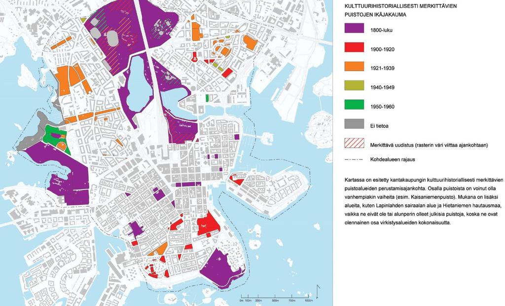 17 Kuva 15. Kulttuurihistoriallisesti arvokkaat puistot. Lähde: Helsingin kaupunki. Kaupunkisuunnitteluvirasto. Ympäristötoimisto 25.6..2014.