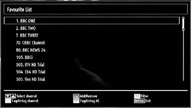 Locking a Channel You can press GREEN button to tag/untag all channels; YELLOW button to tag/untag a single channel. Select the channel that you want to lock and select Lock option.