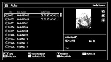 When you select Videos from the main options, available video fi les will be fi ltered and listed on this screen. You can use or button to select a video fi le and press OK button to play a video.