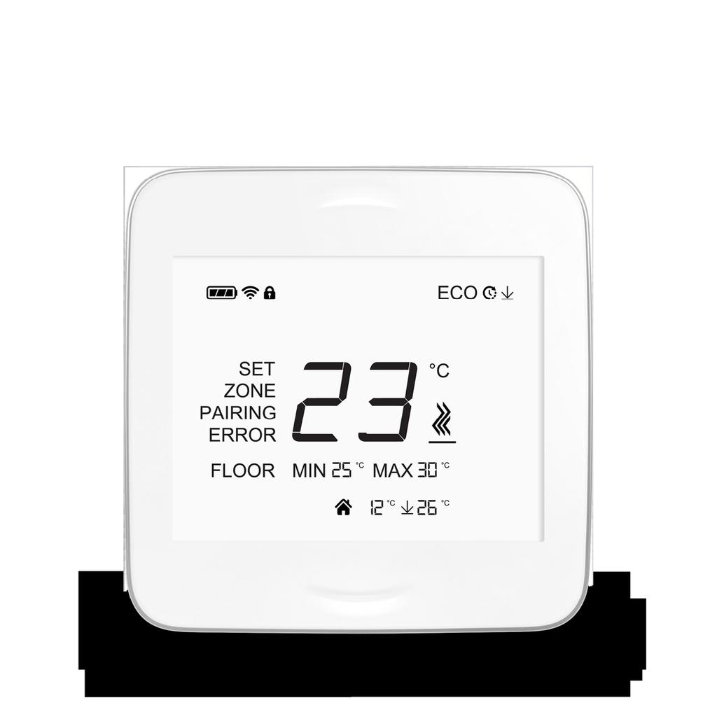 Lattialämpötila nyt* Paristokotelo 3 AAA-paristoa RoomUnit-termostaatin kääntöpuoli/seinäliitin Alas-painike lämpötilan vähentämiseen paina 5 sekuntia lukitaksesi näytön * vain