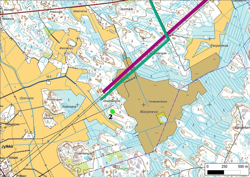 16 Maastotiedot: Jylkän kylästä vajaa 2 km itäkoilliseen Marjanevan turvetuotantoalueen ja peltoalueiden välissä kalliolla.