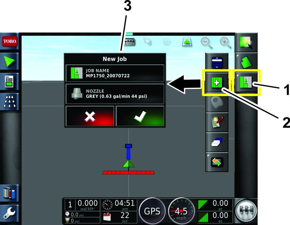 Tarkista Sprayer controller (Ruiskutuslaitteen ohjausyksikkö) -näytössä, onko oikea ruiskutusmäärän esiasetus valittuna. 4.