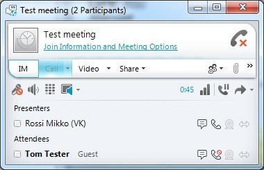 VYVI MEETING Lync Attendee 2010 Instruction 10 (15) 5.1 Meeting window settings (optional) 1. Open More options (>>) menu 2.