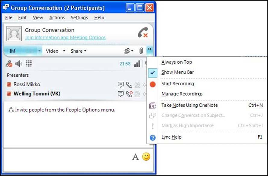 Always on Top will show meeting window always on top in the desktop 6 Sharing the content You can share content from your