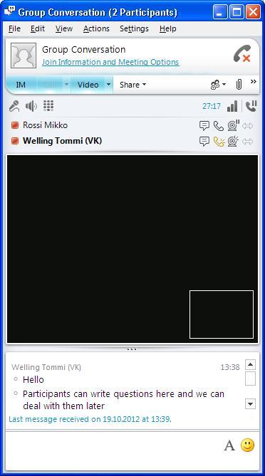 VYVI MEETING Lync Attendee 2010 Instruction 13 (15) 8 Using instant message (IM) window during meeting Instant message window is useful for example in meetings