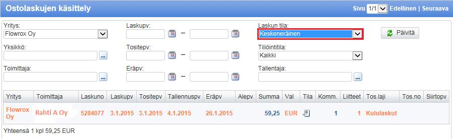 Tilauksellisten laskujen ja kululaskujen käsittely eroaa toisistaan, molemmille on