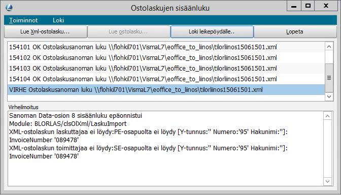 9. Ongelmatilanteet 9.1. Miksi lasku ei siirry Joskus laskujen siirto L7:kaan ei onnistu, jolloin usein on kyse siitä että laskulta puuttuu jokin tieto.