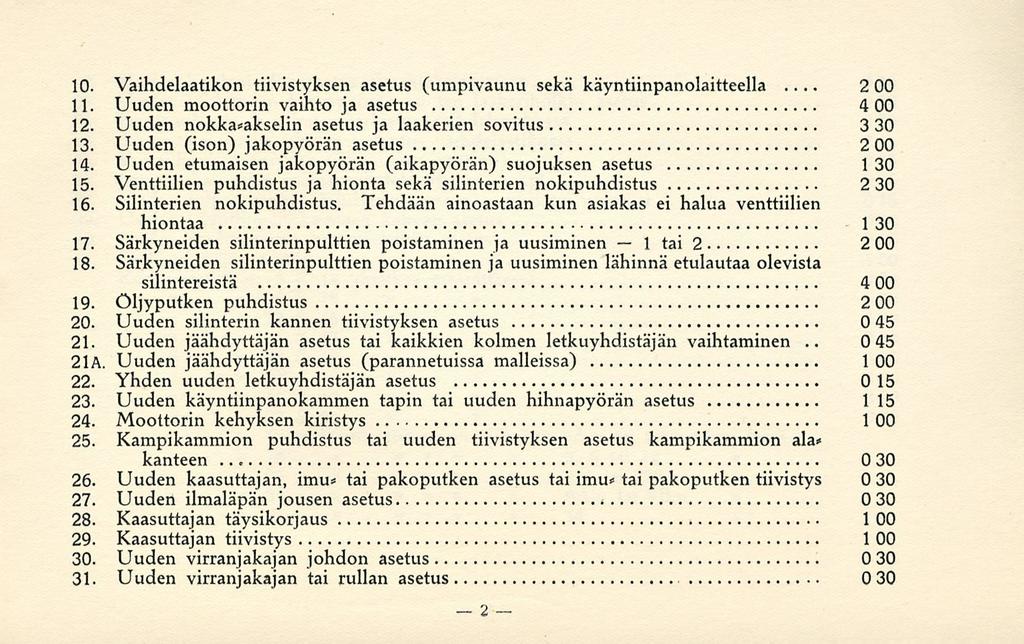 _ 2 1 10. Vaihdelaatikon tiivistyksen asetus (umpivaunu sekä käyntiinpanolaitteella... 200 11. Uuden moottorin vaihto ja asetus 400 12. Uuden nokka*akselin asetus ja laakerien sovitus 330 13.