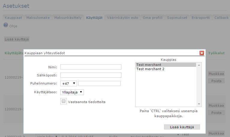 vaan yhteyshenkilön / ylläpitäjän tulee huolehtia tunnusten turvallisesta lähettämisestä käyttäjälle.