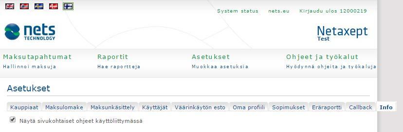 4.10 Info Tällä sivulla voit ottaa käyttöön tai poistaa käytöstä sivukohtaiset ohjeet.