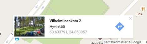 Vie hiiri koordinaattien päälle ja klikkaa niitä. Näyttö päivittyy ja sen vasempaan yläkulmaan ilmestyy oheisen näköinen laatikko: Hakemasi koordinaatit - 60 38'01.6" N 24 51'47.