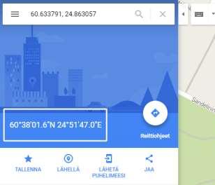 Koordinaatit ovat tekstiä, joten ne voi maalata hiirellä, kopioida ja suoraan liittää tiedonkeruulomakkeelle. Ohjeet koordinaattien löytämiseksi puhelimella sankarihautausmaalla oltaessa.