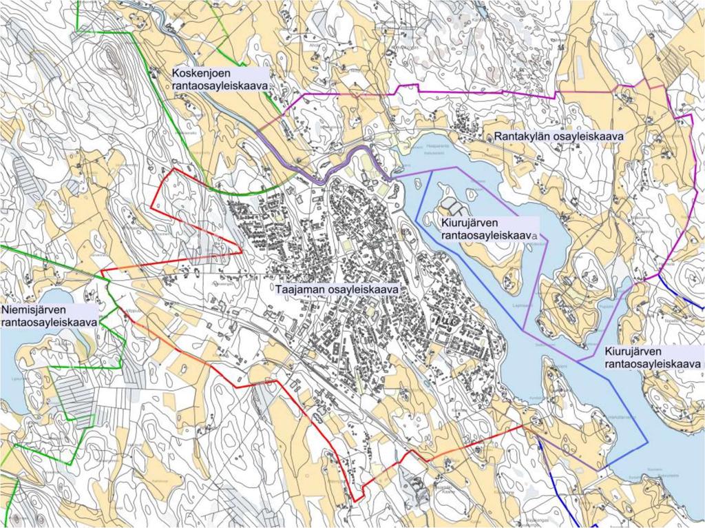 KIURUVEDEN KAUPUNKI Taajaman osayleiskaavan tarkistaminen ja päivitys Taajaman lähialueella voimassa olevat yleiskaavat: - Rantakylän osayleiskaava - Koskenjoen ja Niemisjärven rantaosayleiskaava -