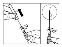 Steg 7 Skruva på säkerhetskanylen på sprutan. Om administrering inte sker omedelbart, skaka försiktigt på sprutan igen för att säkerställa att suspensionen är jämnn och mjölkaktig inför injektionen.
