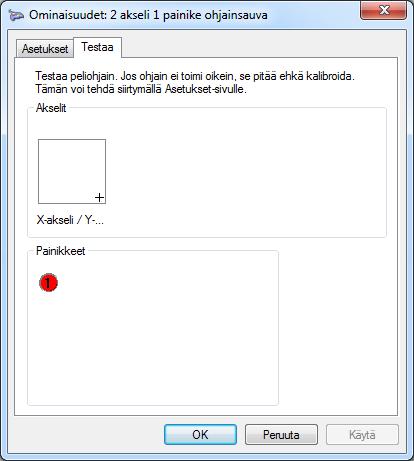 24 Ominaisuudet-valikossa voidaan testata ohjaimen toimintaa,