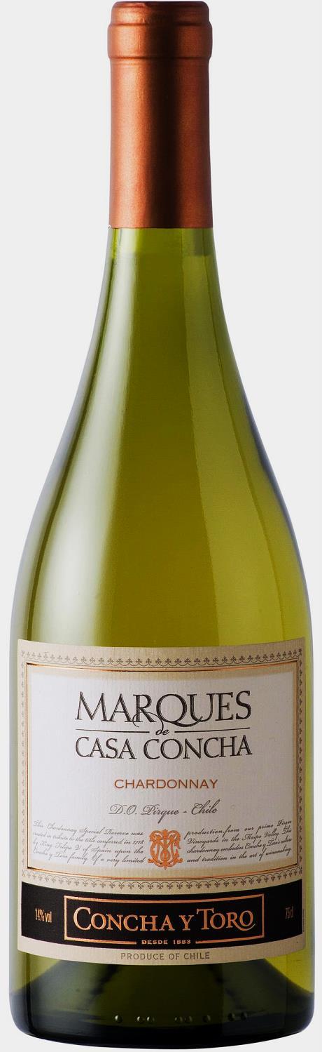 Marques de Casa Concha Chardonnay 2014 Concha y Toro Chardonnay: DO / Limari Valley 18,89 (0,75 l) Kuiva, keskihapokas, hedelmäinen, yrttinen, tamminen Alkoholi: 14,0% Energia: 90.