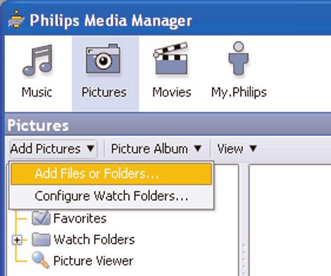 Tiedostojen lisääminen Philips Media Manager (PMM) & Valitse PMM Windows Start menusta tai