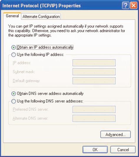 ( Kaksoisnäpäytä Internet protokolla (TCP/IP). Jos Hae IP-osoite automaattisesti ja Hae DNS-palvelinosoite automaattisesti valitaan, tietokoneesi on jo kokoonpantu DHCP/Auto IP:ta varten.