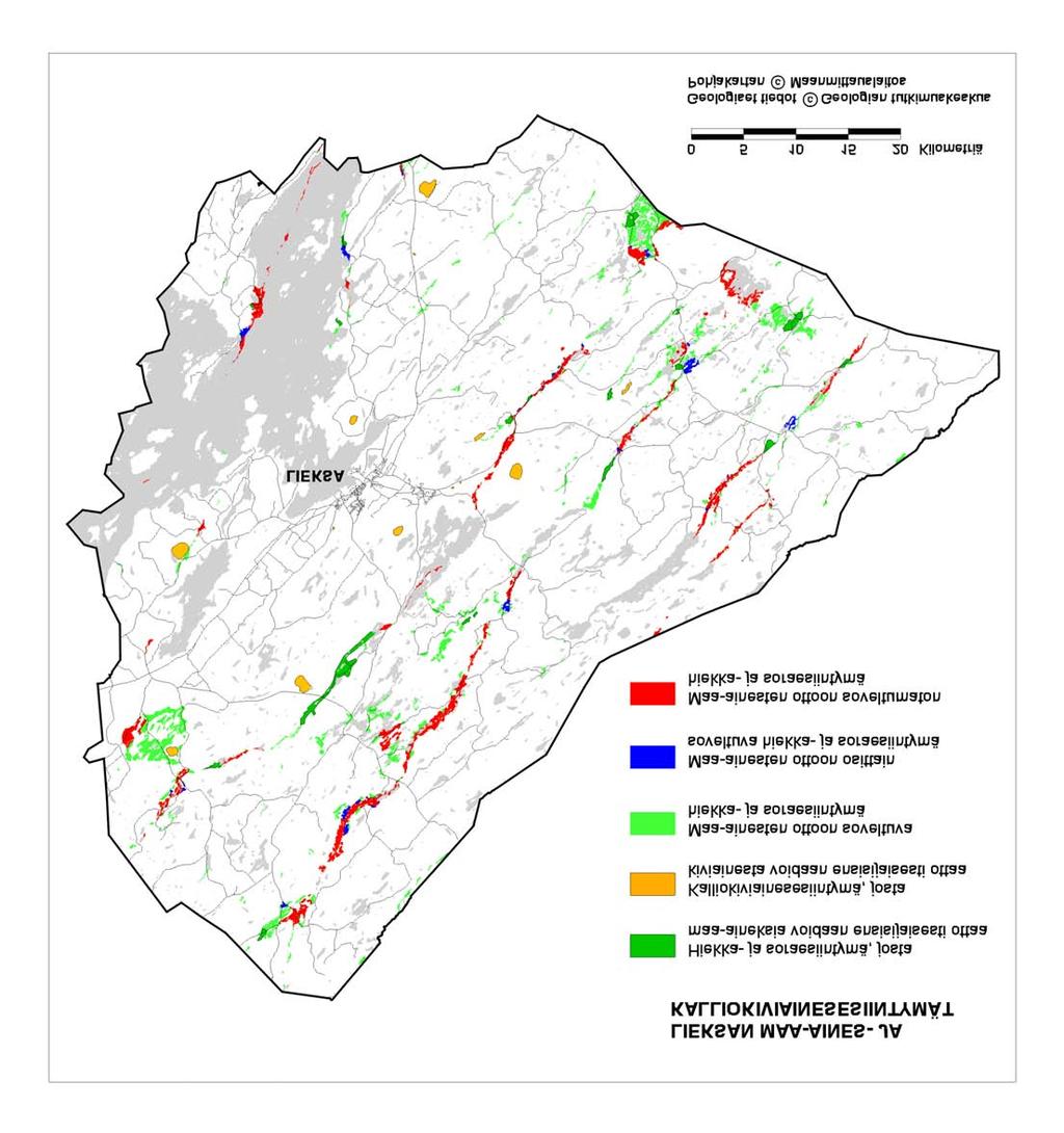 Kuva 10. Lieksan kaupungin maa-aines- ja kalliokiviainesesiintymät.