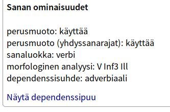 Voi olla eroja eri osakorpusten välillä. Eli sama ei välttämättä toimi kaikkien kanssa.