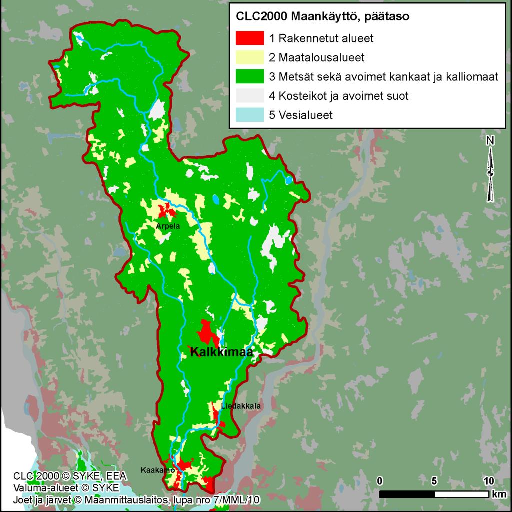 Taulukko 4. Maankäyttö Kaakamojoen vesistöalueella (Corine 2000.