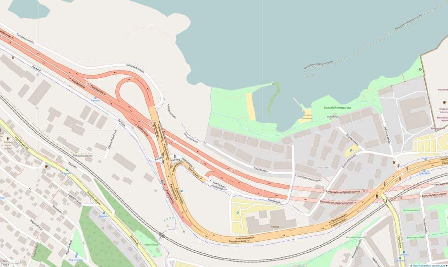 Naistenlahden mittausasema sijaitsee tunnelin itäpäässä, valtatien 12 eteläpuolella noin 40 metrin etäisyydellä väylästä.