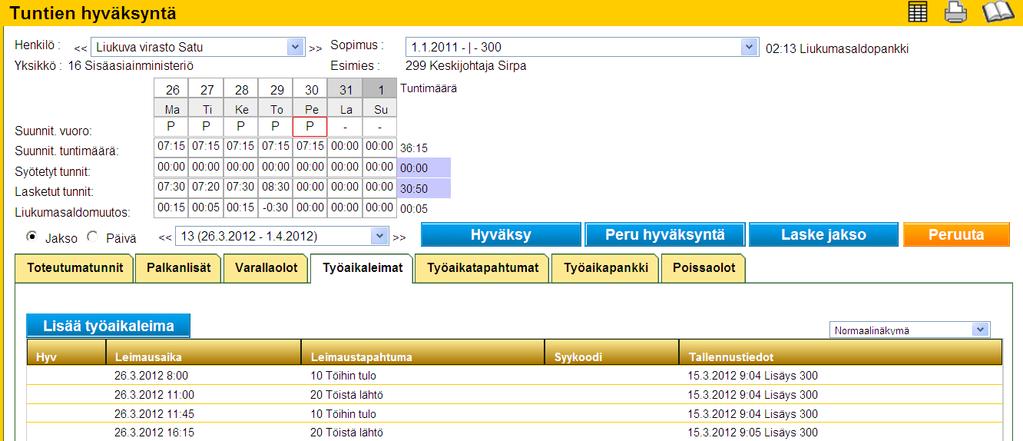 Toteutuneen työajan ja kohdennusten tarkistus Esimerkkejä