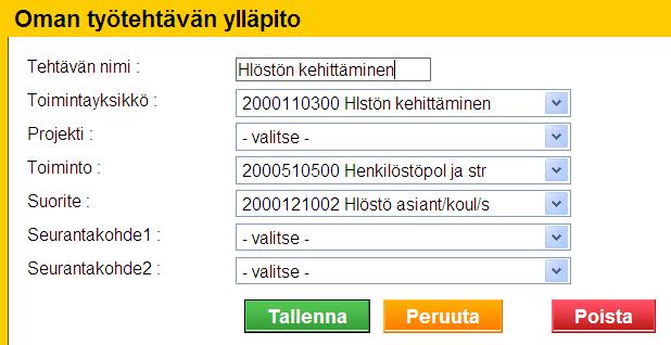 Oletusseurantakohteiden ja työtehtävien antaminen henkilön työaikakorvauksia varten jatkuu Tiliyhdistelmälle annetaan