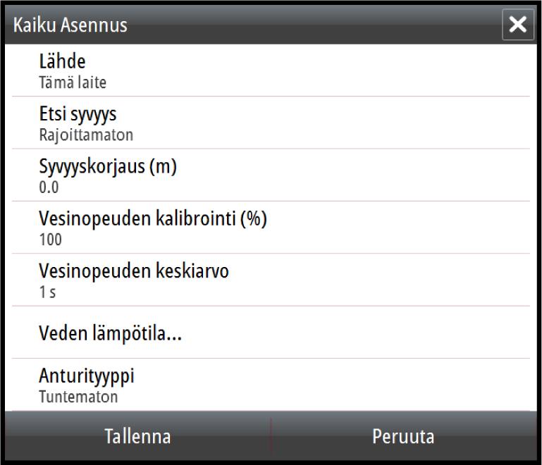 Lähde Valitsemalla tämän vaihtoehdon voit näyttää luettelon määrityksessä käytössä olevista kaikuluotainlähteistä.