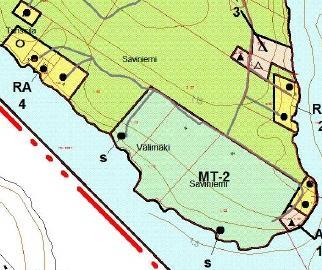 Alueen länsipuolelle sijoittuvan rakennetun lomaasunnon ja uusien rakennuspaikkojen väliin osoitetaan noin 115 m levyinen M- alue. Niemessä sijaitsevaan loma-asuntoon on matkaa noin 80 m.